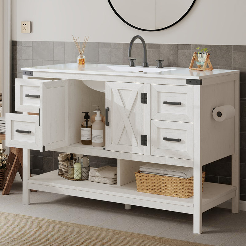 Meuble-lavabo simple 48 po avec rangement Chimira, blanc, Blanc, 48"