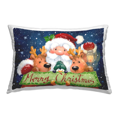Santa with Lantern Christmas Decorative Printed Throw Pillow by Jean Francois