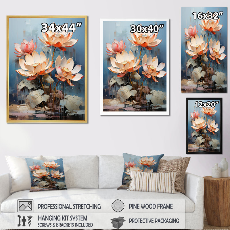 «Lotus Flowers Merge With Graffiti I», reproduction sur toile, Cadre flottant naturel, H 20 po x l 12 po x P 1 po