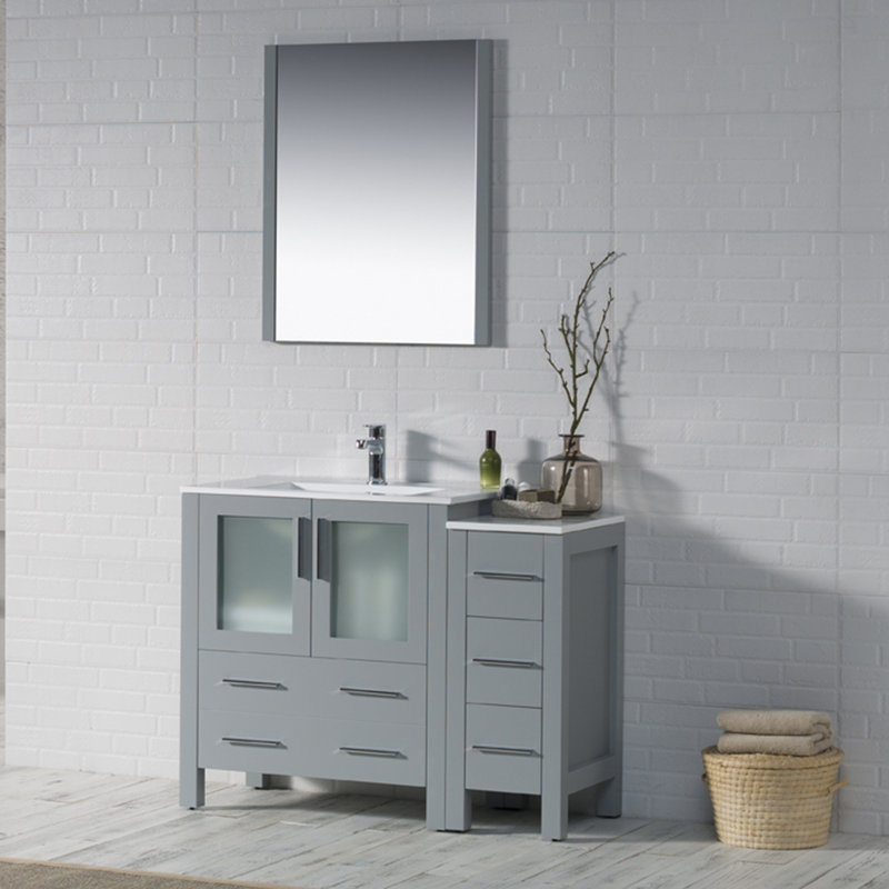 Mance 42.125'' Single Bathroom Vanity with Ceramic Top, Metal Gray