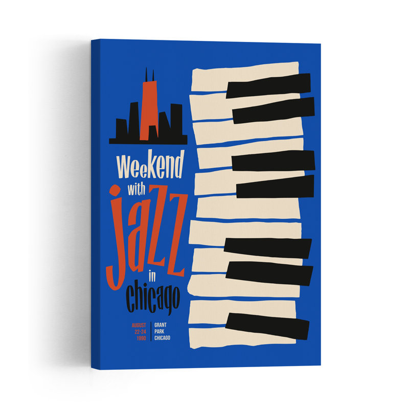 Weekend Jazz Chicago Abstract Modern Retro Architecture City Wall Art Print 1 Piece Wrapped Canvas Wall Art