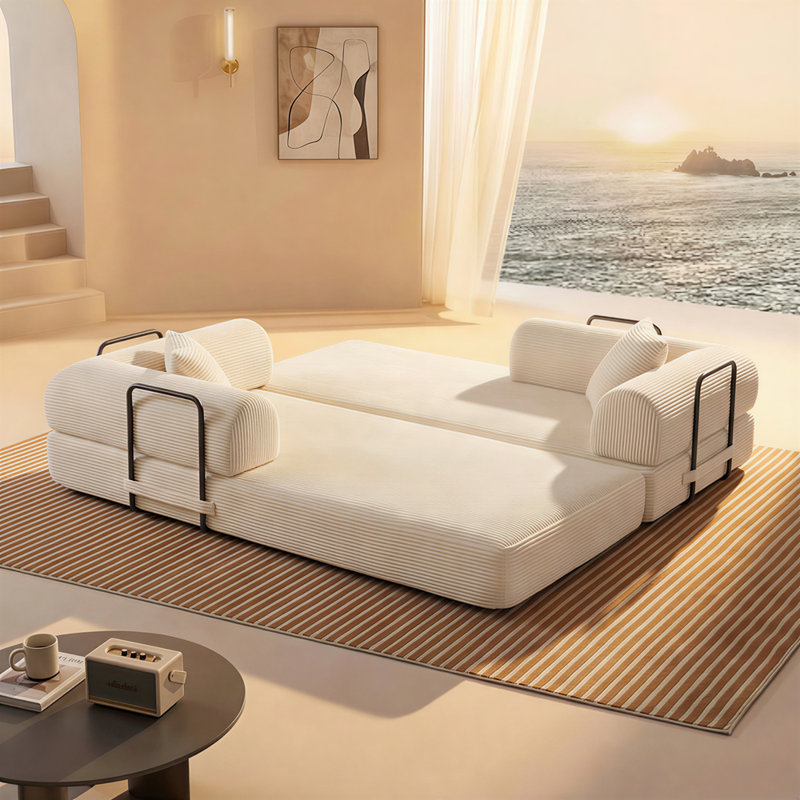 Canapé modulaire Loveseat Boneless, L 74 po, Velours côtelé beige