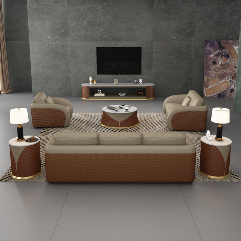 Noir Loveseat, Beige/Brown Genuine Leather