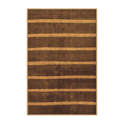 Tapis orange rayé / brun foncé 7 pi x 9 pi rayé à la machine