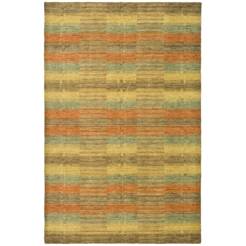 Tapis brun / orange / jaune en laine tissé à plat à la main Frann, Rectangle 3 pi x 5 pi