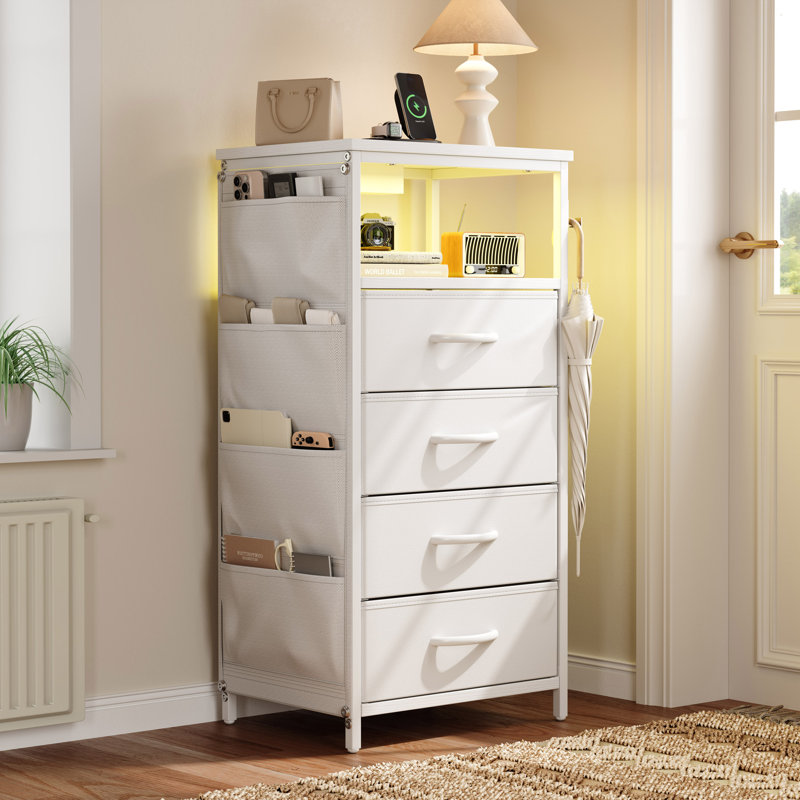 40cm W Metal Bedside Table, White