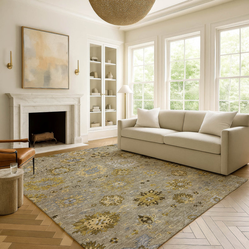 Tapis damassé de qualité supérieure Mayfield AMF2289, 10 pi x 14 pi, Kaki
