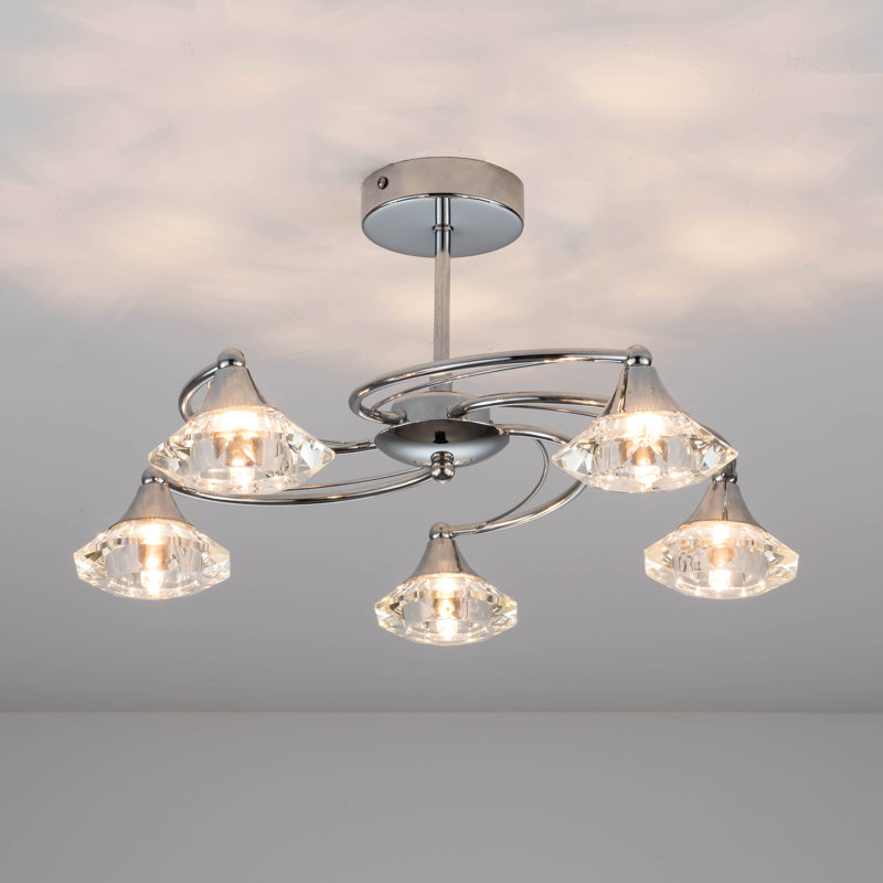 Aldiana Glass Semi Flush Mount, Polished Chrome