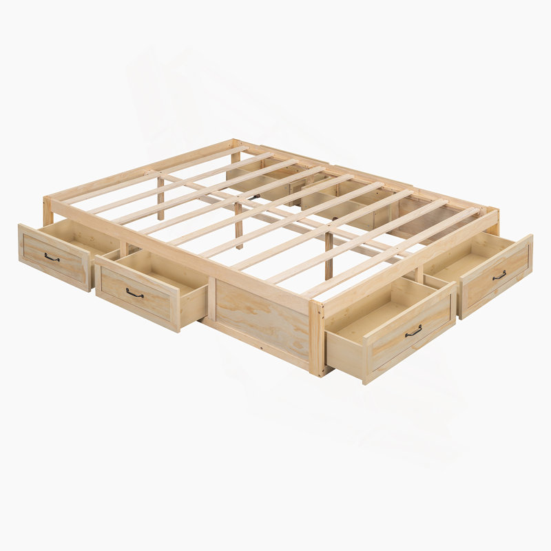 Lit plateforme avec 6 tiroirs de rangement, Naturel antique