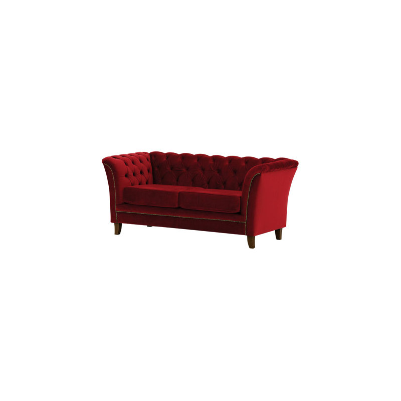 Cassie 2 Seater Velvet Sofa, Dark Oak, Red