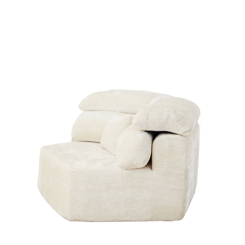 Méridienne moderne de 53 pouces de couleur crème à une place, canapé modulaire avec un design enveloppant élégant.