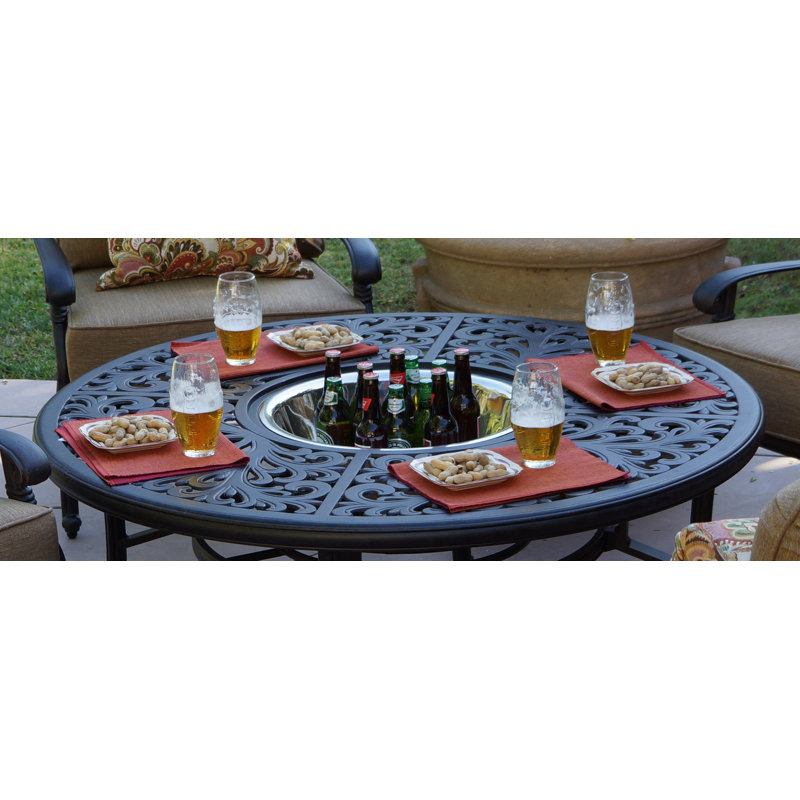 Byrge 5-Piece Patio Conversation Set with Cushions and 52" Round Ice Bucket Tea Table with BBQ & Fire Pit