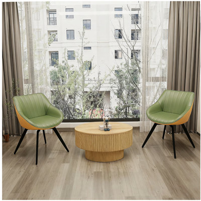 Ensemble de tables basses 29,53 po en bois aggloméré rond moderne et 2 chaises de salle à manger en polyuréthane, table de salle à manger à rayures et espace de rangement et chaises à pieds en métal noir, convenant à la cuisine et à la maison