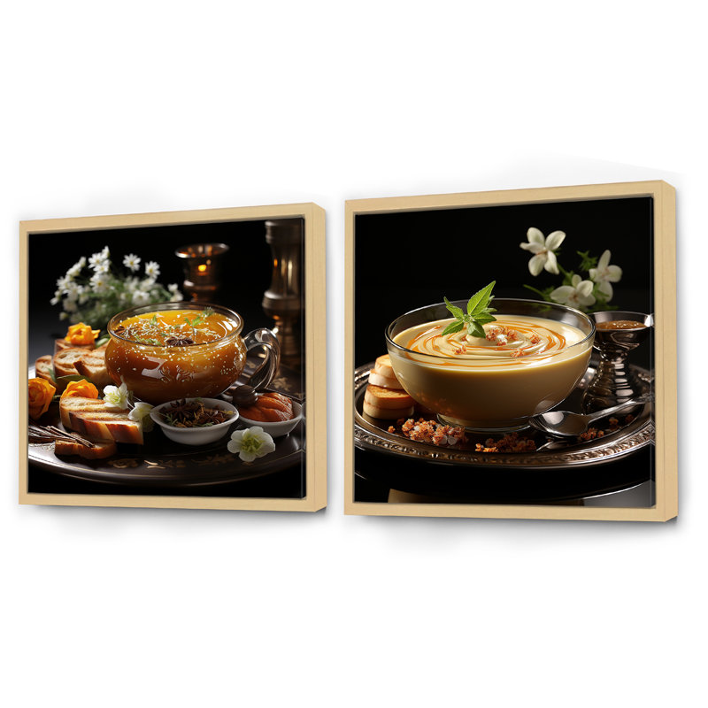 "Potage aromatique soupe" 2 pièces, Cadre flottant brun, H 30 po x l 61 po