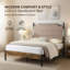 Structure de très grand lit, lit plateforme, tête de lit tapissier, ports USB et éclairage à DEL à commande tactile; Aucun sommier tapissier requis; Style moderne et minimaliste-1422302808