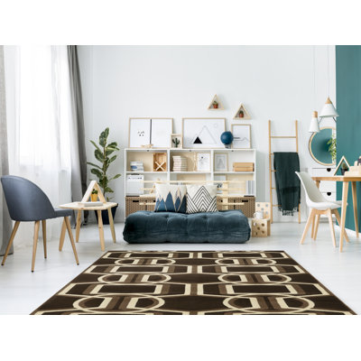 Tapis chocolat / beige tissé à plat à motif géométrique Felicia