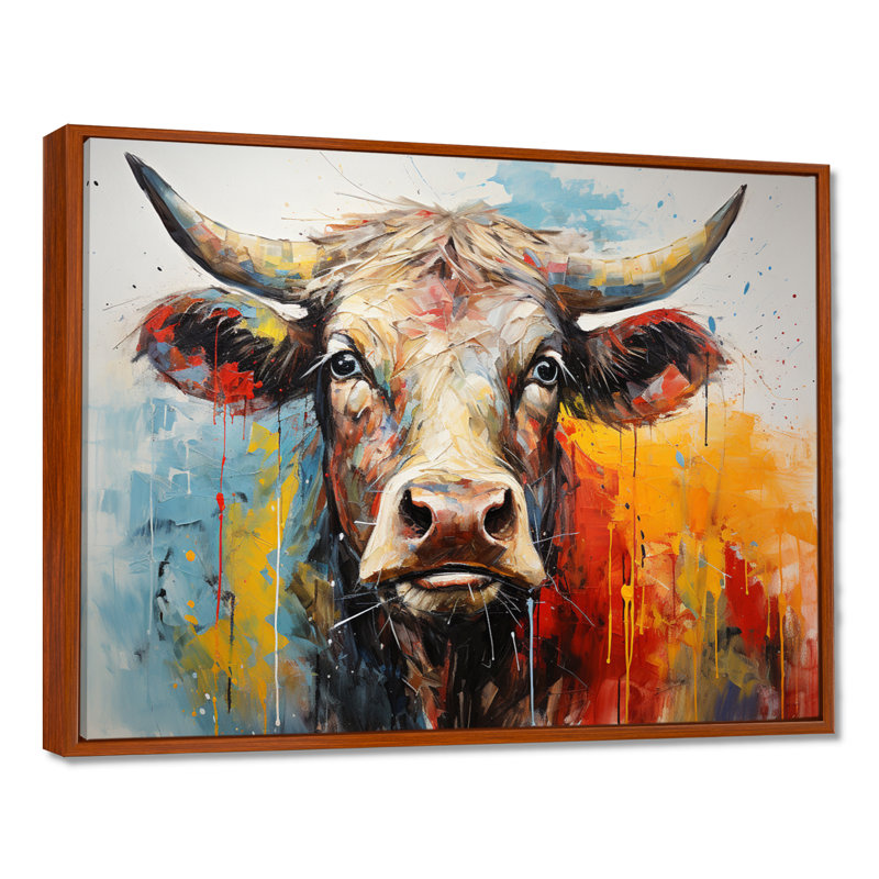 Kengo Cow Majestic Bovine Collage II - Vache, impressions encadrées, H 12 po x l 20 po x P 1 po, Cadre flottant brun