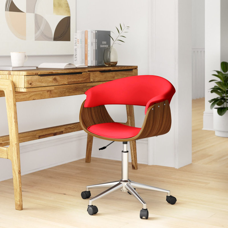 Rhodes Faux Leather Mid-Century Office Chair, Red
