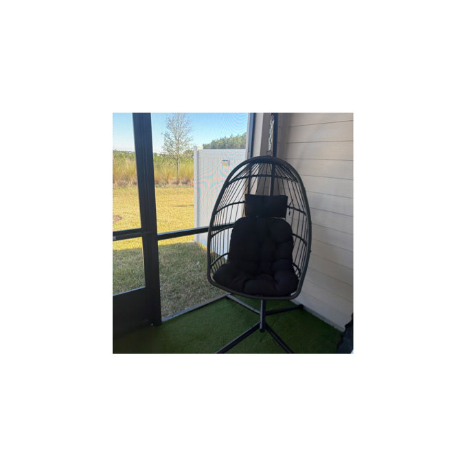 Rattan Hanging Egg Chair With Stand, Suitable For Both Indoor And Outdoor Use - Lake Blue, 78" H x 41" W x 38" D