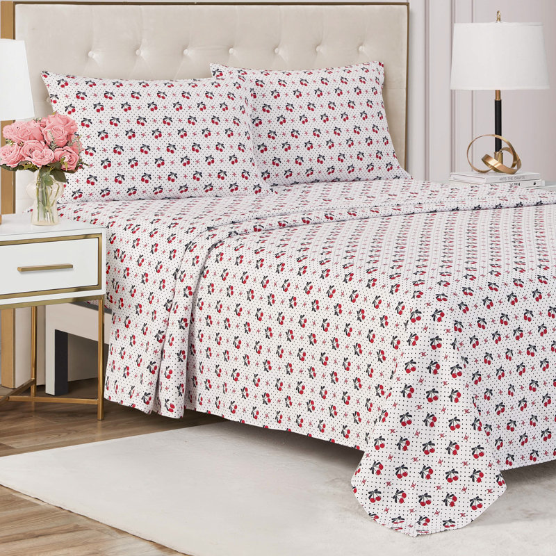 Juicy Couture Printed Microfiber Sheet Set, Hot Cherry Polka Dots, Twin