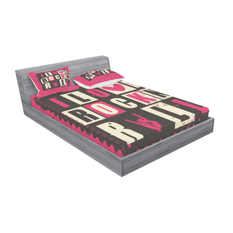 Ensemble de draps de musique « roll on grunge » letters i love rock, Ensemble de draps pour lit double avec un drap-hou