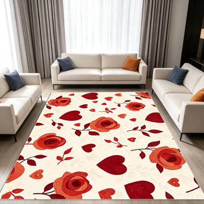 Tapis 1 pièce à motif floral et sur le thème du cœur pour le salon, doux et confortable, convient à toutes les saisons, facile à entretenir, tapis de sol d'intérieur lavable à la machine, sous la table de campagne convenant à la chambre à coucher