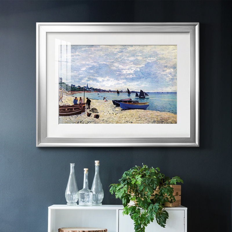 «The Beach At Sainte Adresse # 2», reproduction encadrée sur papier par Claude Monet, Argent, H 15 po x l 21 po x P 1,5 po