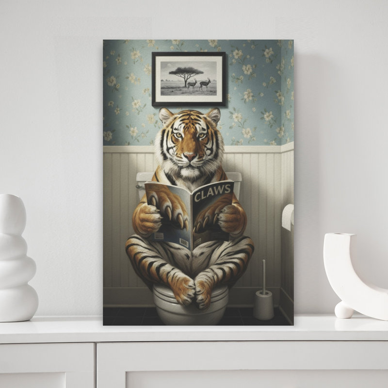Whimsical Tiger Reading Claws 1 Piece Wrapped Canvas Wall Art, 45.72 cm H x 30.48 cm W