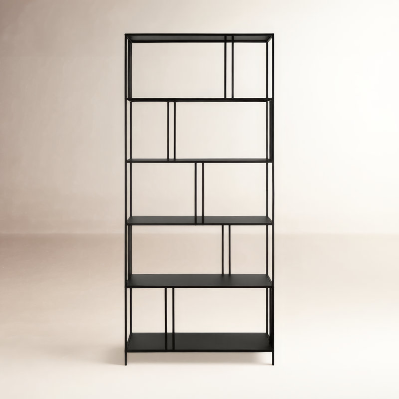 Cortland 76"H 5-Tier Metal Wide Rectangular Bookcase in Blackened Bronze, Blackened Bronze