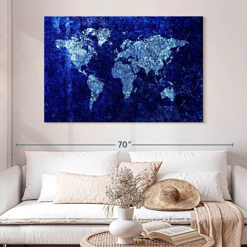 Aliaz Cool Blue World Map, 34" H x 51" W