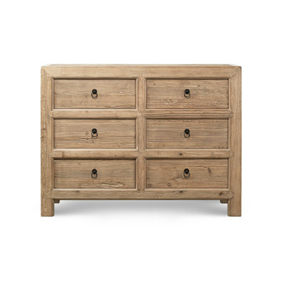 6-Drawer Chest 53Wx18Dx40H Weathered Natural Solid Pine