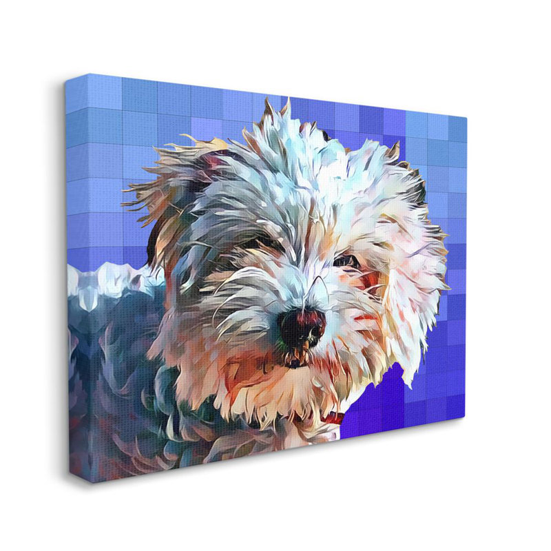 «Colorful Bichon Puppy Over Blue» par Kim Curationa, impression sur toile, Toile tendue, H 40 po x l 30 po x 1,5 po