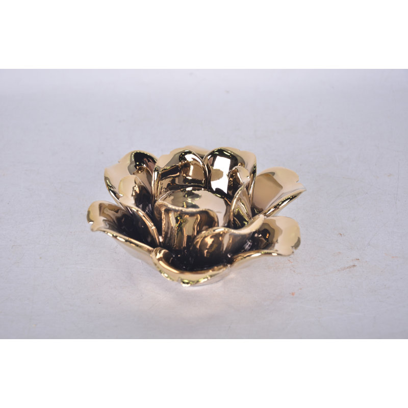 Gold Flower Candle Holder, 5.5"D