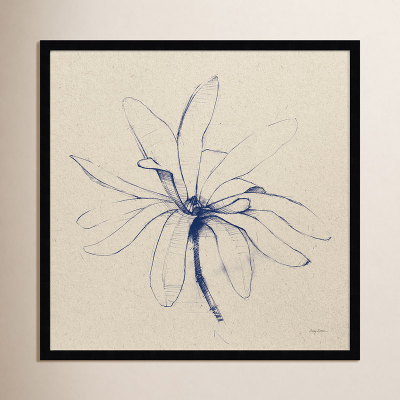 Modern Vintage Floral I Indigo By Everlean Wood Framed Wall Art Print, Noir, H 25 po x l 25 po x P 1 po