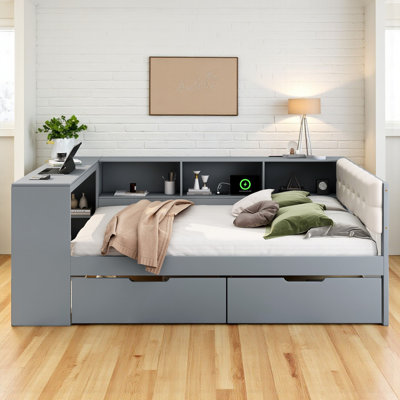Full Size Daybed With Desk, Charging Station And Storage