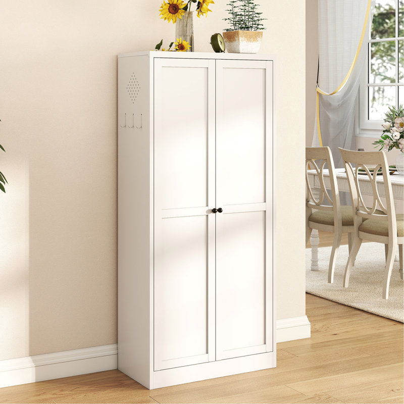 61" White Metal Kitchen Pantry Cabinet Adjustable Storage With 4 Shelves (110Lb Capacity), Heavy Duty Freestanding Pantry Organizer For Kitchen, Pantry, Living Room
