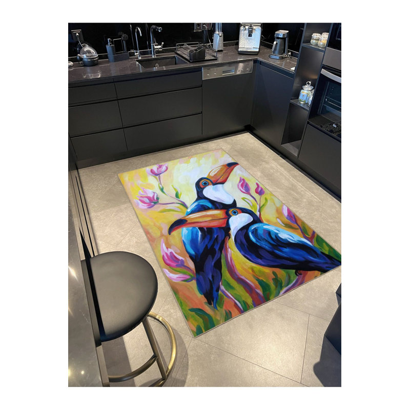 Tapis lavable à motif d'oiseaux doubles, Rectangle 2 pi 4 po x 3 pi 11 po