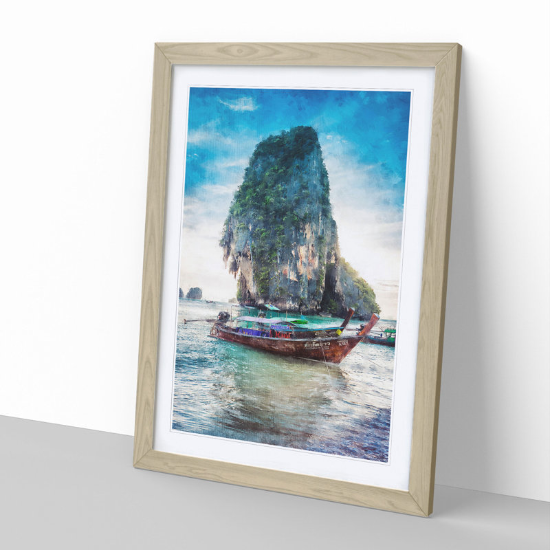 Long Tail Boats in Phuket Thailand - Picture Frame Graphic Art, 48cm H x 36cm W x 2cm D, Oak Framed
