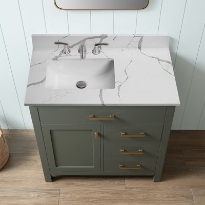 36'' Quartz Single Bathroom Countertop with Sink – For Vanity Replacement, No Cabinet