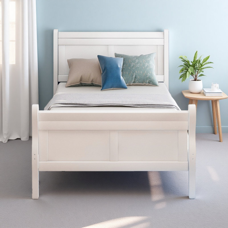 Lit plateforme avec base de lit en bois et lit-bateau, Blanc