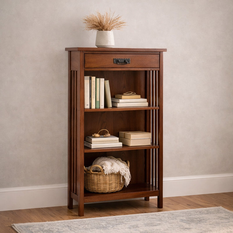 Beachley Solid Wood Slatted Bookcase in Mission Oak