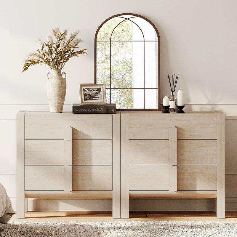 Ensemble de commode 3 tiroirs pour chambre à coucher de 2, commode de style Mid-Century moderne, rangement en bois avec 6 tiroirs pour le salon de la chambre à coucher