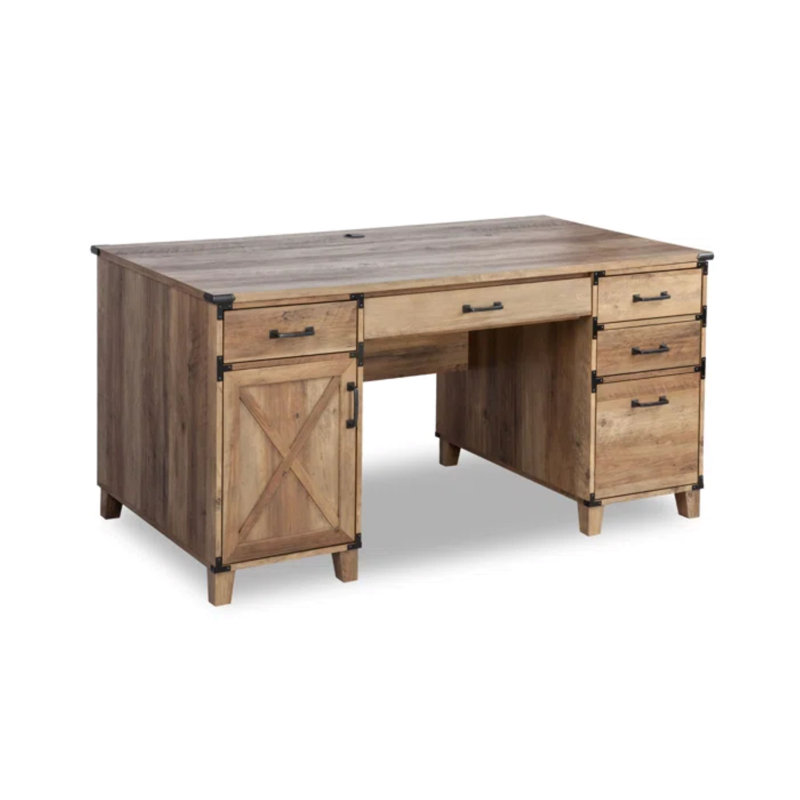 Cvijan 59" Executive Desk with Drawers & Filing Cabinet, Large Storage Cabinet , Wood Home Office Desk