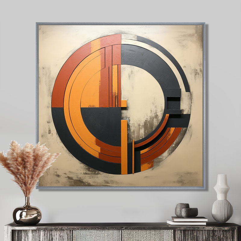 Mid-Century géométrique abstrait en orange rétro - Art mural encadré abstrait Mid-Century, H 24 po x l 24 po