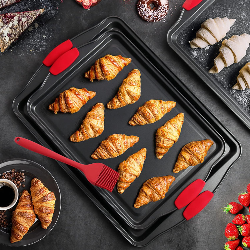 Baking Sheet Set, 3-Piece Cookie Sheet Set With Silicone Handles, Steel Baking Pans Set, Durable Baking Sheets For Oven, BPA Free Cookie Sheets For Baking Nonstick Set, Sheet Pan