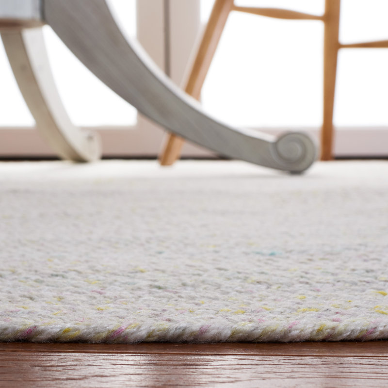 Ivory and Yellow Round Braided Reversible Wool Area Rug