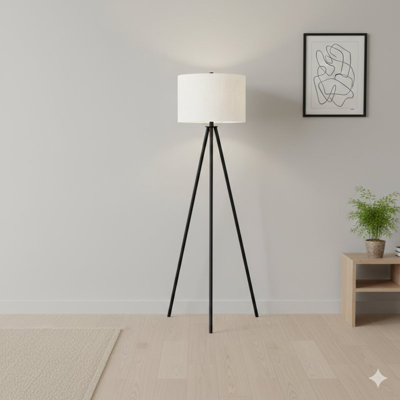 Lighting, 63"H, Floor Lamp, Black Metal, Ivory / Cream Shade, Contemporary, Black