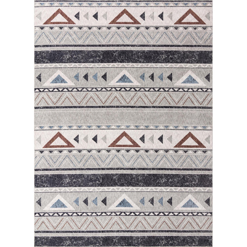 Tapis gris / ivoire Southwestern / Lodge Rhiannon, Rectangle de 2 pi x 3 pi