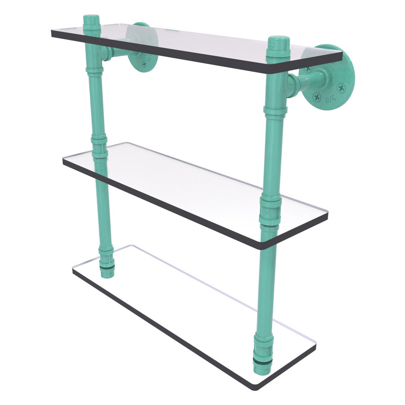Tablette en verre P de la collection Pipeline, H 16,9 po x l 16 po x P 5,6 po, Vert écume de mer