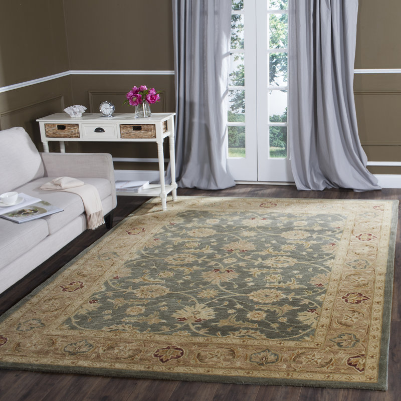 Antiquity Hand-Tufted Teal Blue / Taupe Area Rug, Round 6'